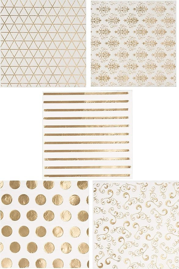 Assorted Gold Foil Party Decorations, White Napkins (5 x 5 In, 100 Pack) | Amazon (US)