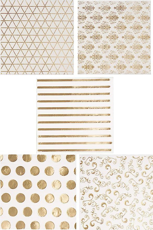 Assorted Gold Foil Party Decorations, White Napkins (5 x 5 In, 100 Pack) | Amazon (US)