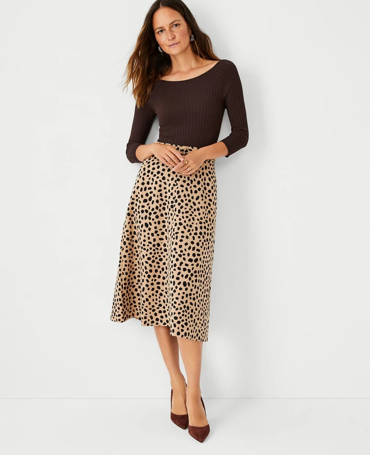 Animal Print Belted Midi Skirt | Ann Taylor (US)