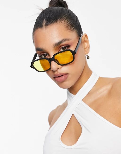 ASOS DESIGN square sunglasses with yellow lens in black | ASOS (Global)