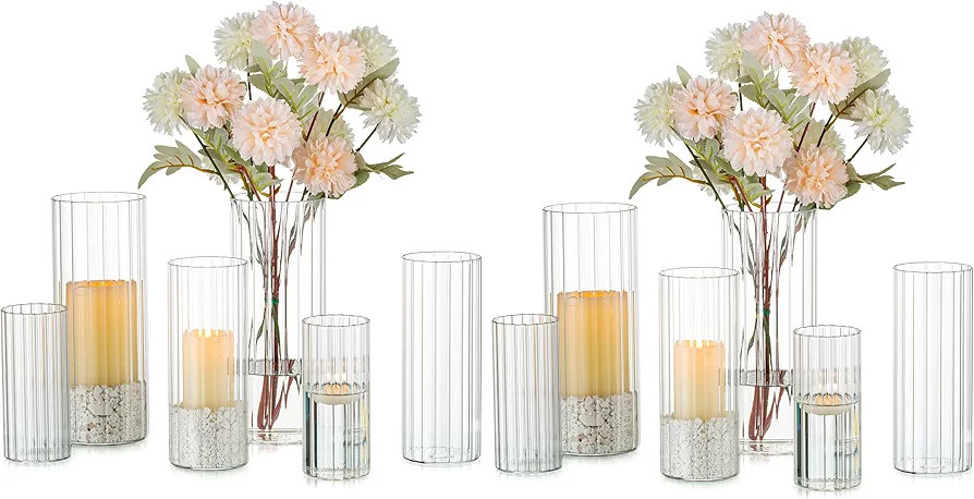 Glasseam Hurricane Candle Holder Glass Cylinder Clear Pillar Candle Holder Set of 12 Floating Can... | Amazon (UK)