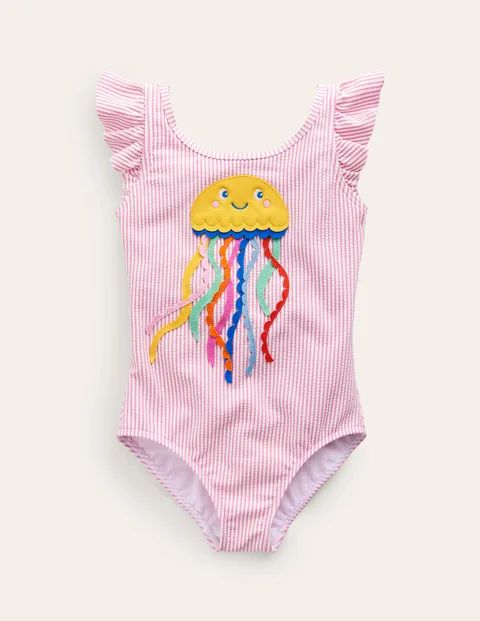 Logo Flutter Sleeve SwimsuitPink Ticking Jellyfish | Boden (US)