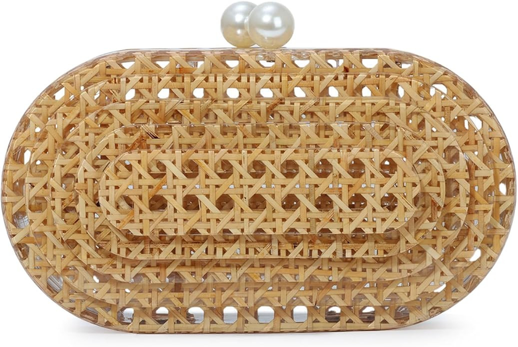 Fecialy Women Acrylic Clutch Purse Rattan Woven Pattern Handbag Shell Shape Crossbody Bag Chic Ev... | Amazon (US)
