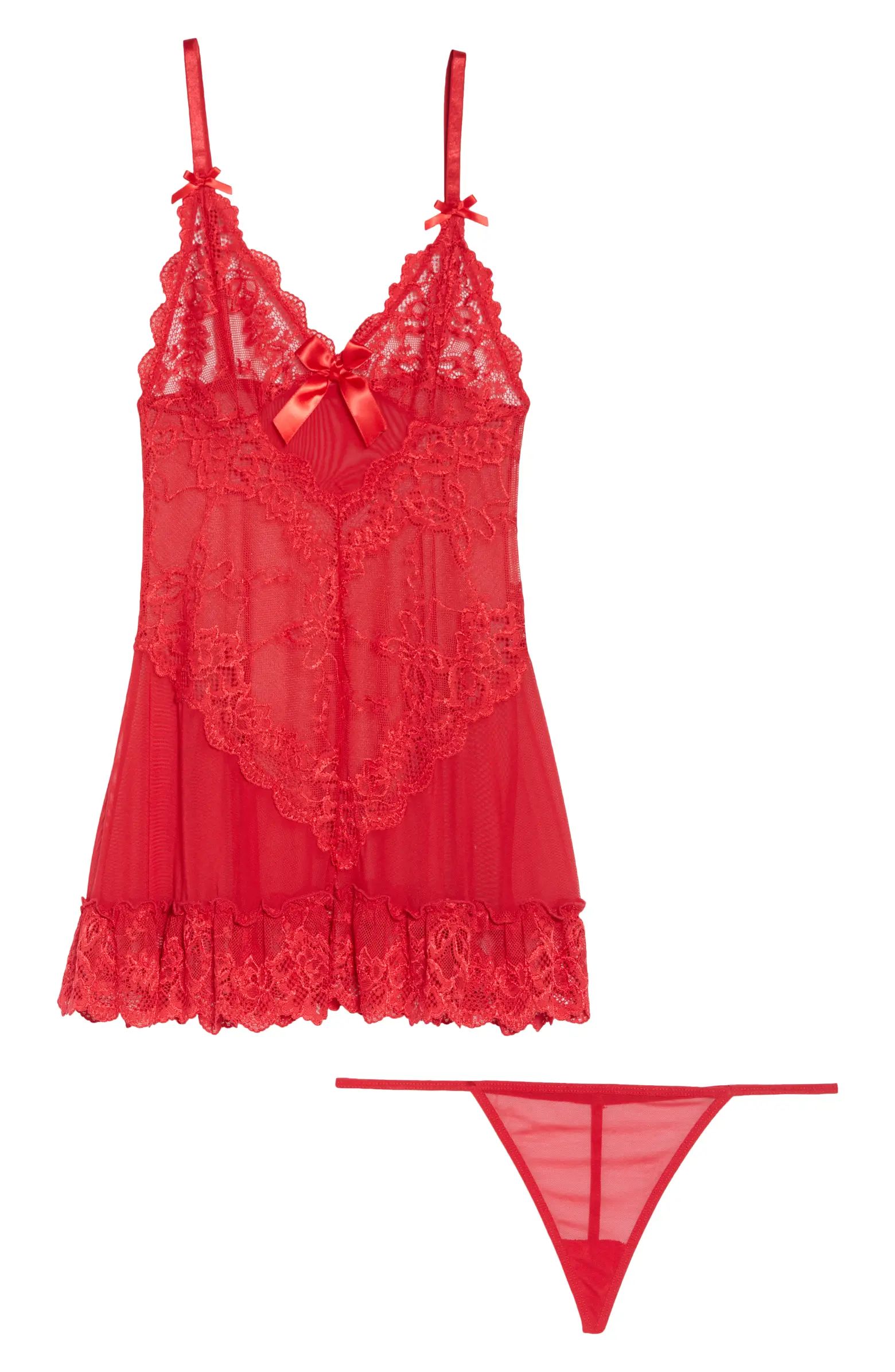 Valentine Soft Cup Babydoll Chemise & G-String Thong | Nordstrom