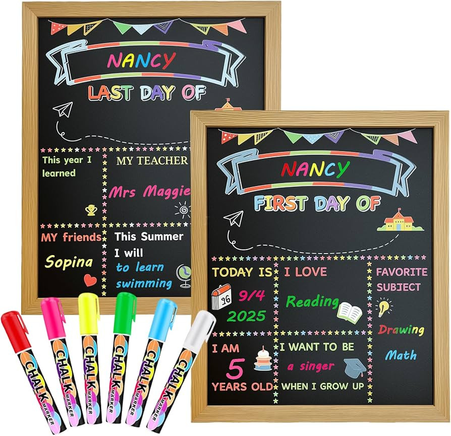 First and Last Day of School Board Sign\u2013 Double-Sided Chalkboard 10"x12", Reusable Back to S... | Amazon (US)