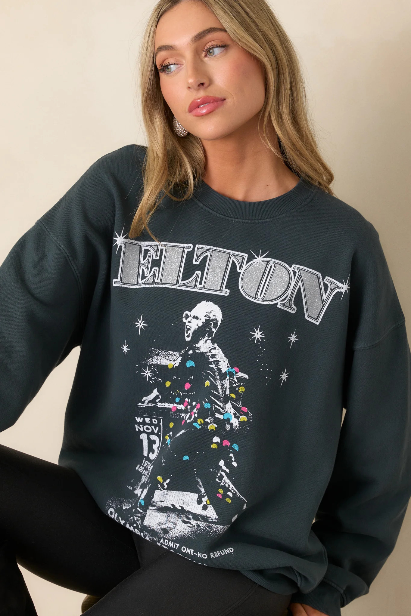 Charcoal Elton John Olympia Stadium Crew Neck Sweatshirt | Red Dress