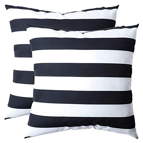 famibay Decorative Outdoor Waterproof Throw Pillow Covers, Pack of 2 All Weather Patio Cushion Case Pillow Covers for Patio Furniture Porch,Balcony,Tent,Couch Bench 18x18 Inch Black and White Striped | Amazon (US)