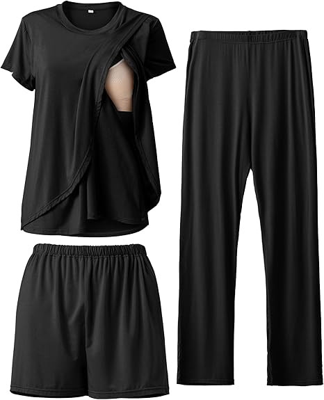 Rnxrbb 3 Piece Postpartum Nursing Pajamas Set Casual Soft Maternity Breastfeeding Pjs Sleepwear L... | Amazon (US)