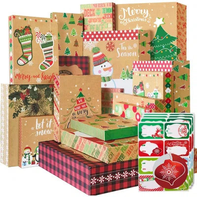 12 Kraft Christmas Gift Boxes with Lids for wrapping Large Clothes and 80 Foil Christmas Gift | Wayfair North America