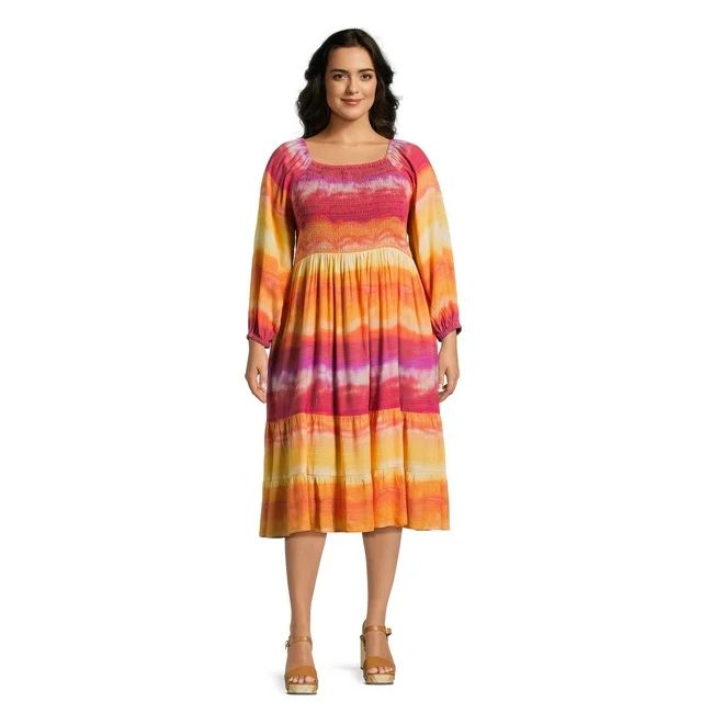 Terra & Sky Women's Plus Size Square Neck Smocked Dress | Walmart (US)