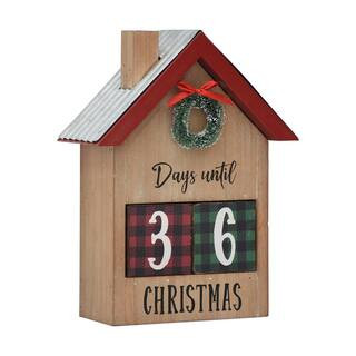 10 in. Brown Wood and Metal House Shaped Christmas Countdown Calendar with Changeable Numbers | The Home Depot
