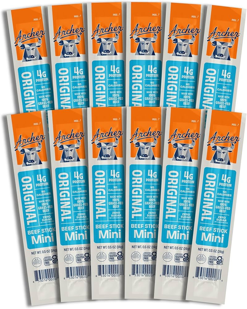 Archer Jerky Mini Beef Jerky Sticks - Grass Fed Beef Sticks Individually Wrapped, Bulk Snack Pack... | Amazon (US)