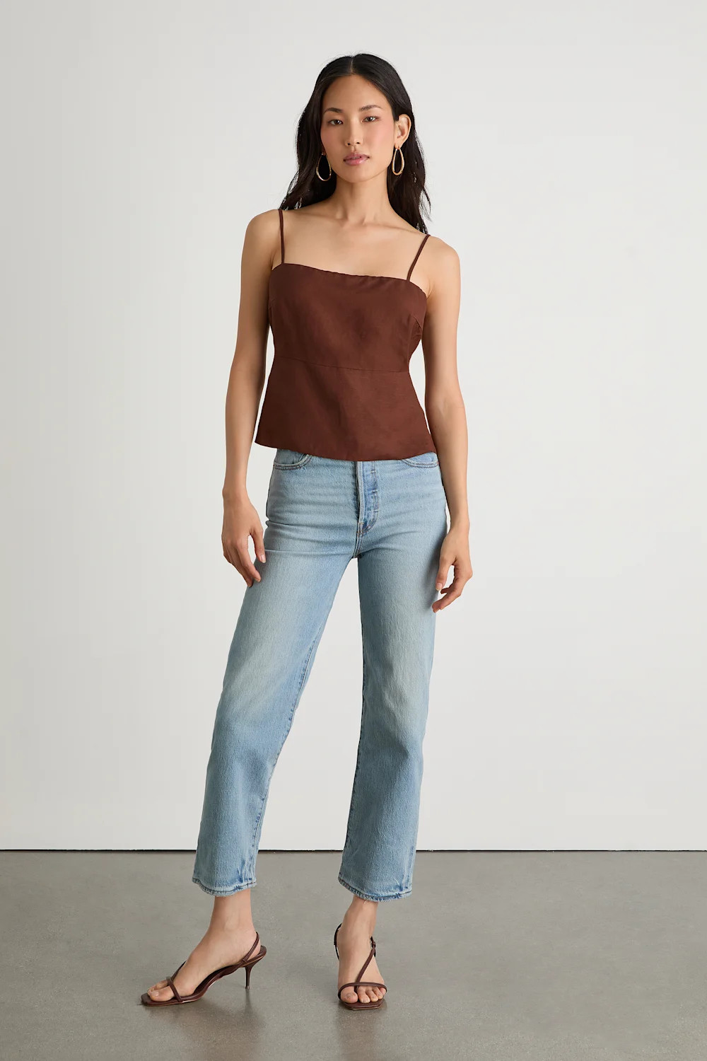 Wrynn Chocolate Brown Linen Tie-Back Tank Top | Lulus