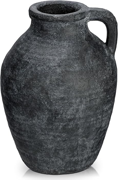 Ceramic Rustic Farmhouse Vase, 9 inch Ceramic Black Flower Vase for Centerpieces Pampas Grass Pot... | Amazon (US)