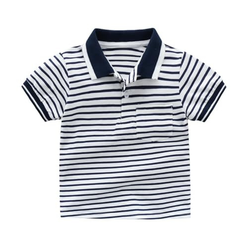 Boys Polo Shirts Solid School Uniform Cotton Short Sleeve Golf Polo Striped Collar Top for Kids (Navy, 3-4 Years) | Amazon (US)