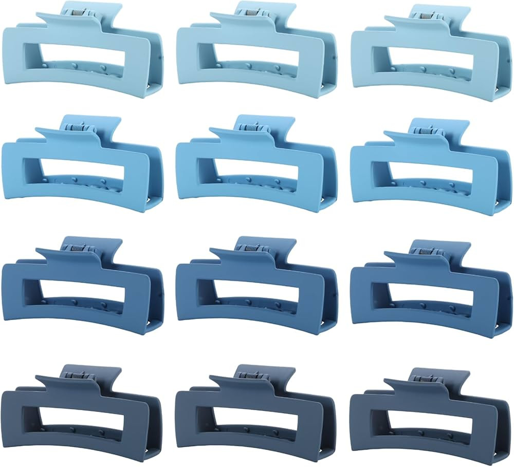 12 Pcs Blue Large Square Hair Claw Clips for Women, 4.3-Inch Matte Rectangle Claw, Strong Hold No... | Amazon (US)
