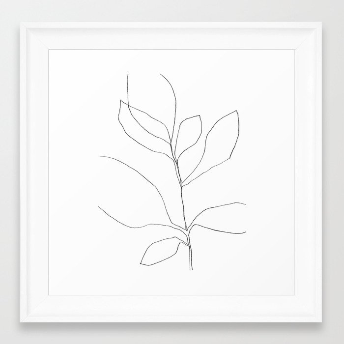 Seven Leaf Plant - Minimalist Botanical Line Drawing Framed Art Print | Society6