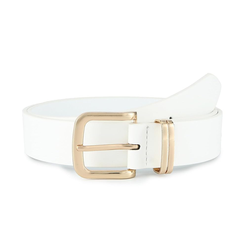 Earnda Women's Leather Belts for Jeans Dresses, Gold Buckle Casual Ladies Waist Belt 1.30" Width | Amazon (US)