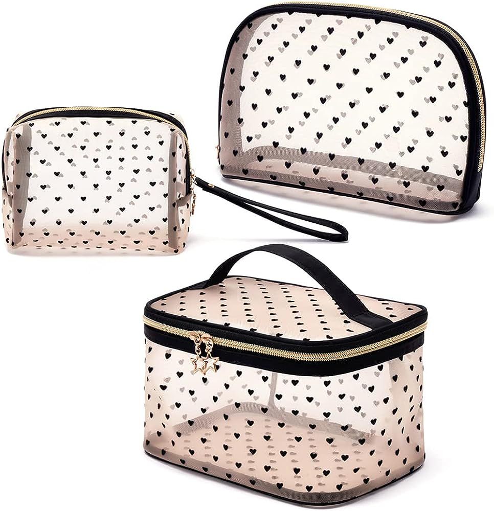 Veki 3 Pieces Set Plaid Striped Transparent Makeup Bag Waterproof Travel Cosmetic Bag Portable Ma... | Amazon (US)