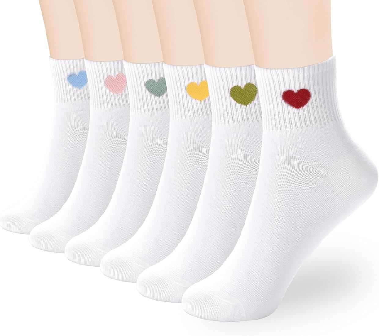inhees Women Thin Cotton Socks, Soft Cotton Ankle Crew socks 6-Pairs Cute Fun Heart Novelty Socks... | Amazon (US)