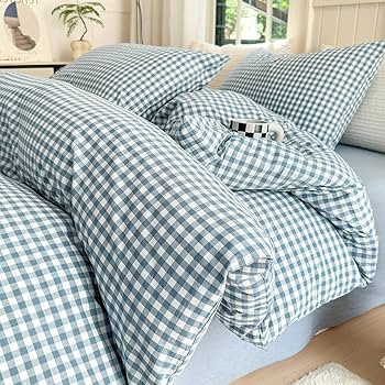 LifeTB Gingham Duvet Cover King 100% Washed Cotton Blue Plaid Duvet Cover 3 Pieces Boho Grid Comf... | Amazon (US)