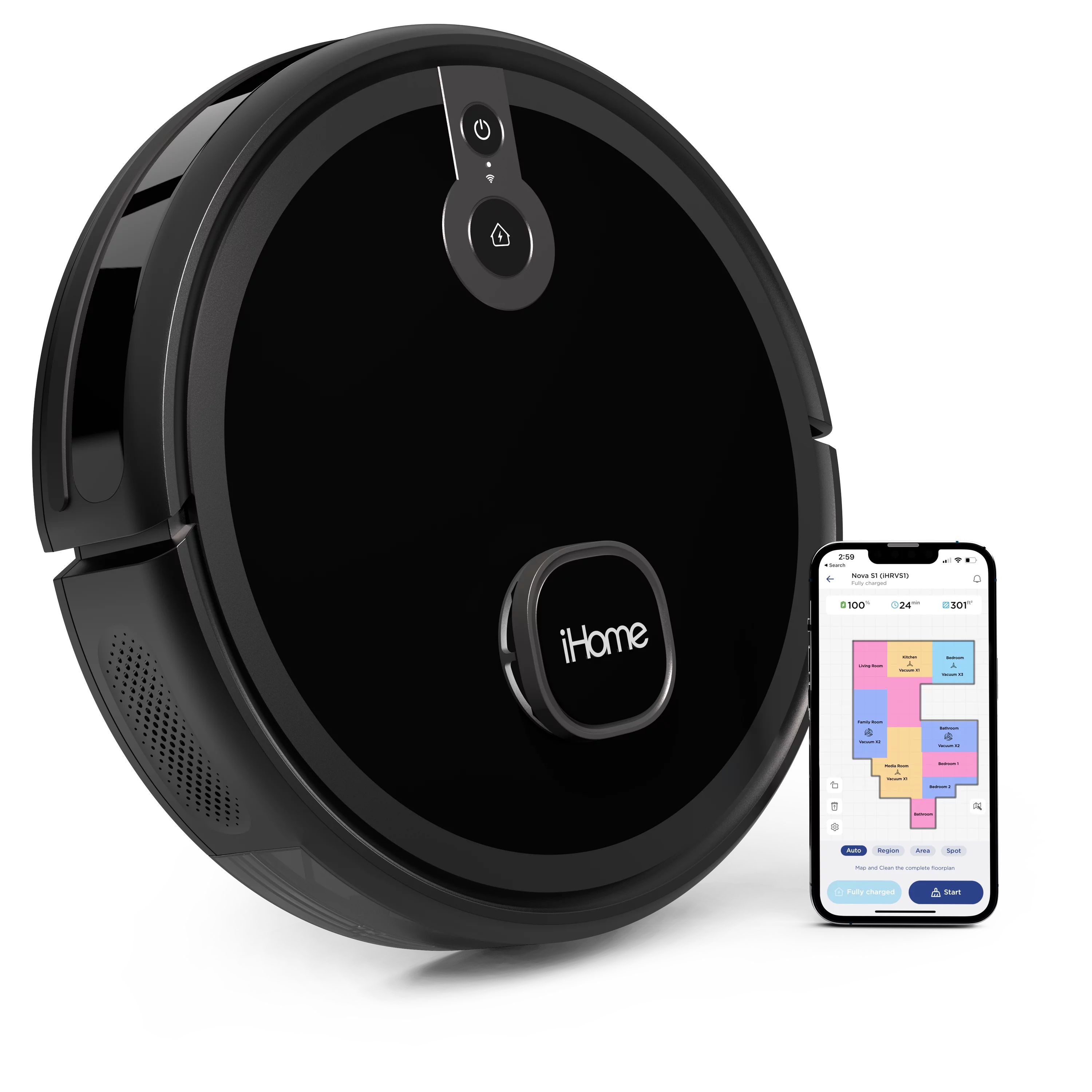 iHome AutoVac Nova S1 Robot Vacuum with LIDAR Navigation, Customized Cleaning, 150 Min Runtime, 2... | Walmart (US)