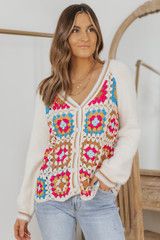 Emily Multi Color Crochet Cardigan | Magnolia Boutique