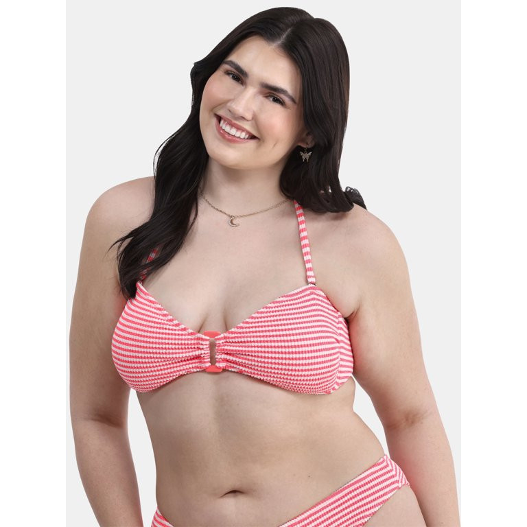 No Boundaries Striped Crinkle Bandeau Swim Top, Women's | Walmart (US)
