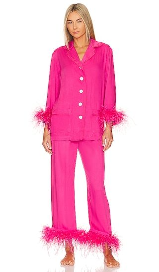 Party Pajama Set with Feathers in Hot Pink | Revolve Clothing (Global)