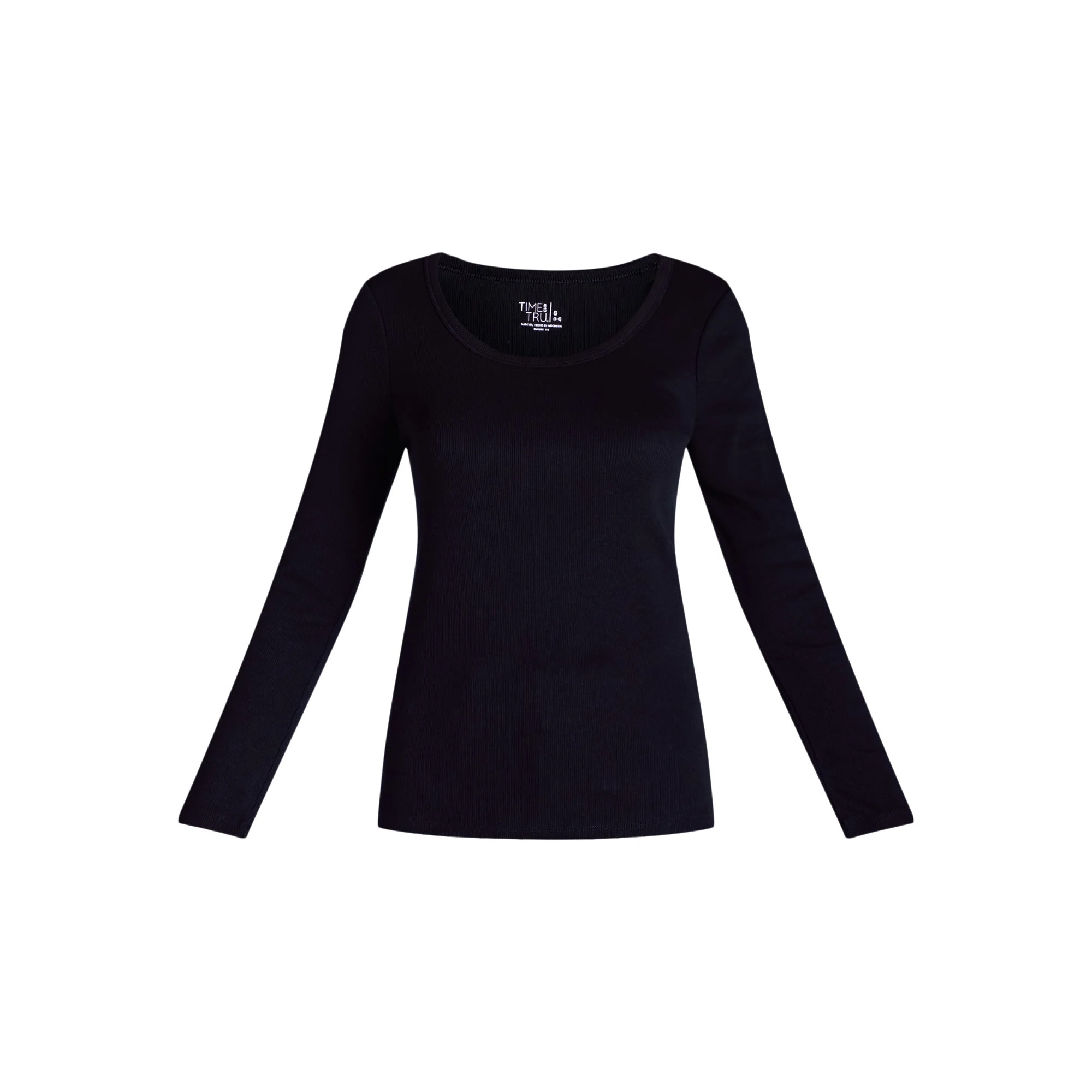 Time and Tru Women's Long Sleeve Rib Scoop T-Shirt | Walmart (US)