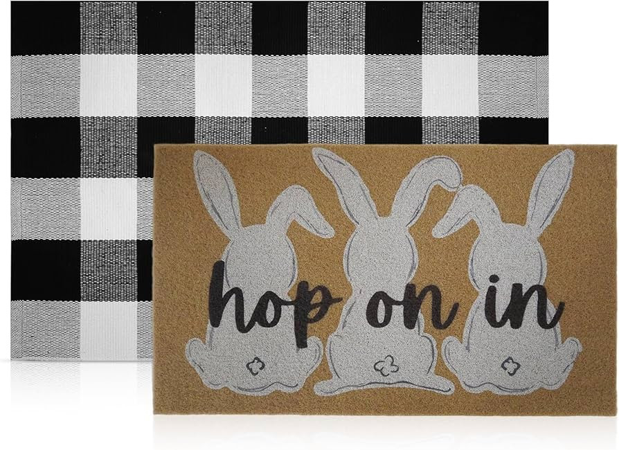 2Pcs Easter Front Doormat for Outdoor Nonslip Easter Coir Doormats Happy Easter Bunny Welcome Mat... | Amazon (US)