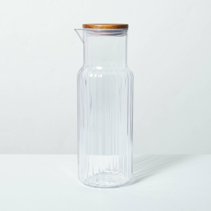 37oz Ribbed Plastic Beverage Carafe with Wood Lid - Hearth & Hand™ with Magnolia | Target