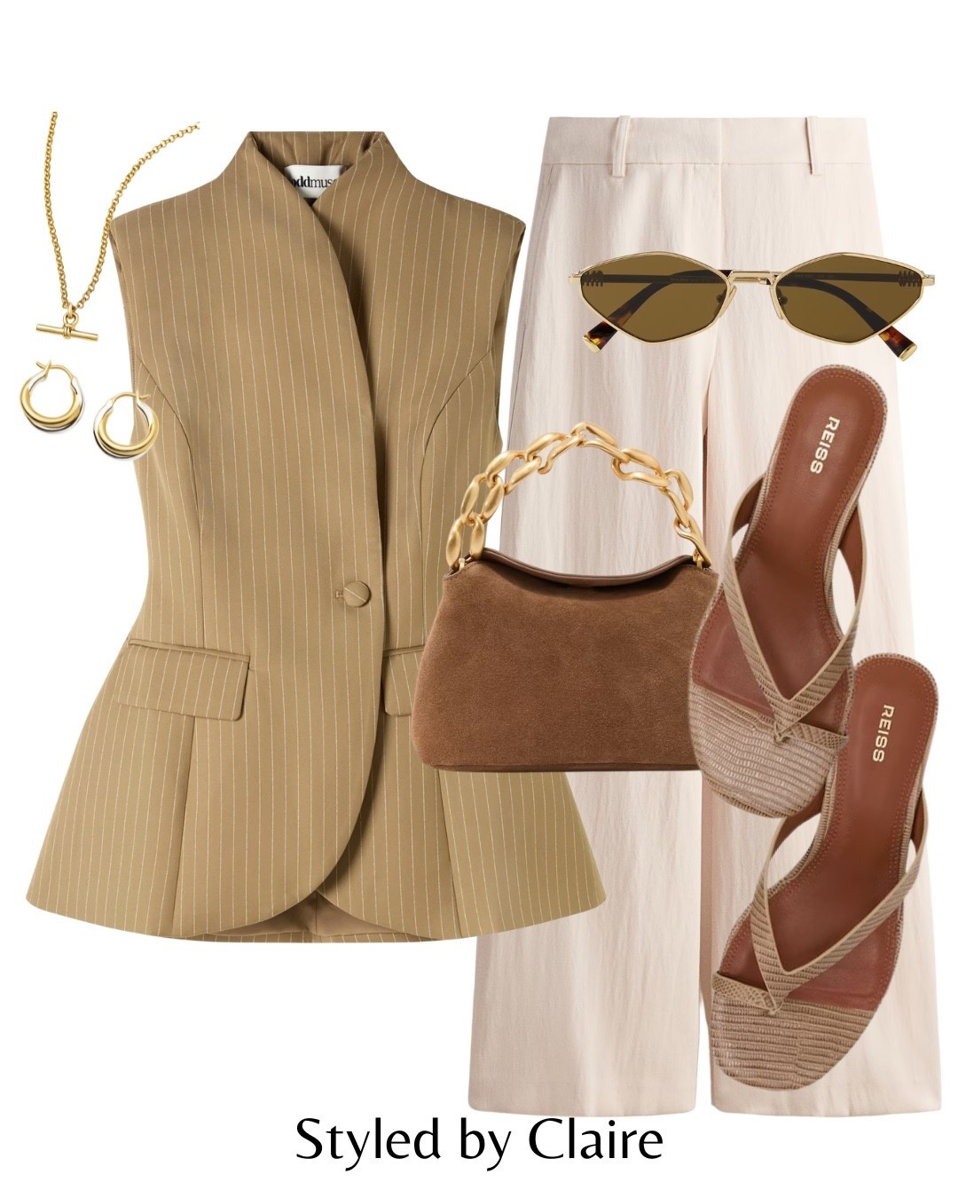 A DREAMY WAISTCOAT❤️‍🔥
Tags: odd muse pinstripe tailored structured camel caramel top pocket detail linen trousers suede mini bag heeled heel reiss neutral open toe sandals suede mini bag gold handle sunglasses miu miu gold jewelry fashion spring races date night holiday vacation Easter special occasion Dubai London brunch chic women’s city break inspo outfit 

#LTKshoes #LTKstyletip #LTKspring