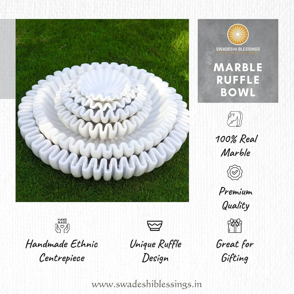 SWADESHI BLESSINGS HandCrafted Marble Ruffle Bowl/Antique Scallop Bowl/Fruit Bowl/Vintage Ring Dish/Decorative Flower Bowl/HouseWarming Gift/Wedding Gifts/Urli (6 Inches) | Amazon (US)