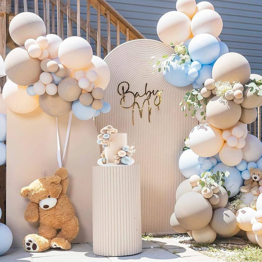Blue Balloon Garland Arch Kit, SCMDOTI Double Stuffed Pastel Baby Blue Nude Cream Brown Balloon G... | Amazon (US)