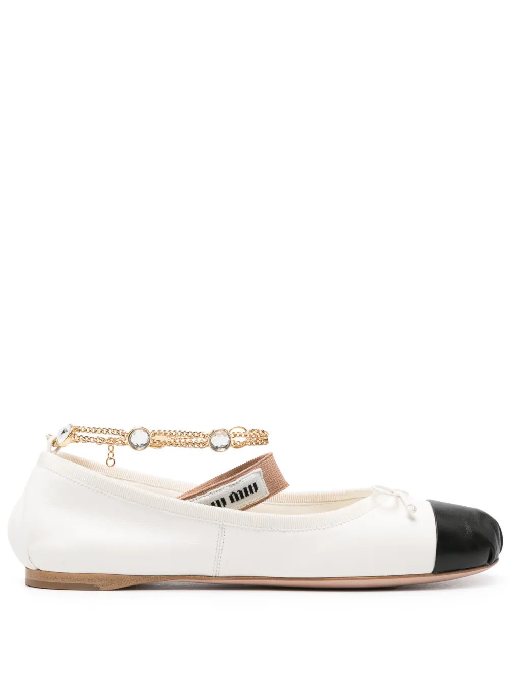 Miu Miu bow-detail leather ballerina shoes - White | Farfetch Global