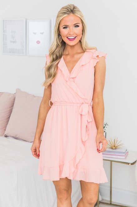 Quiet Grace Wrap Dress Coral | The Pink Lily Boutique