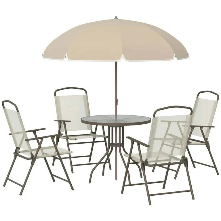 Yardi Yarda 6 Piece Patio Dining Set for 4 with Umbrella, Table and Chairs with 4 Folding Dining ... | Walmart (US)