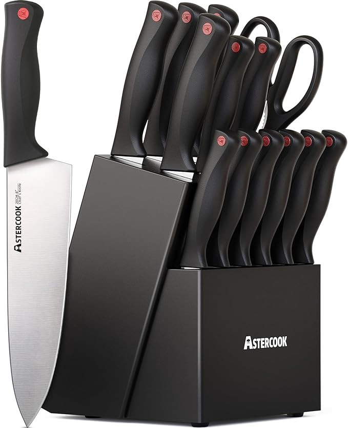 Astercook Knife Set, 15 Pieces Kitchen knives Set with Built-in Sharpener, High Carbon German Sta... | Amazon (US)