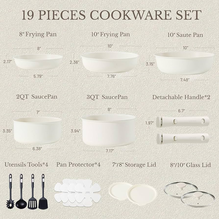 CAROTE 19pcs Pots and Pans Set Non Stick, Cookware Sets, Kitchen Set, Oven/Fridge Safe, Space Sav... | Amazon (US)
