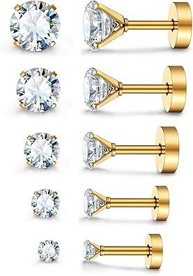 JewelrieShop Cartilage Tragus Earring Stainless Steel Stud Piercing Earring Flat Back Earrings St... | Amazon (US)