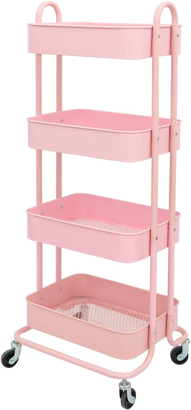 walsport 4-Tier Rolling Cart Metal Utility Cart Storage Organizer with Wheels for Kitchen Bathroo... | Amazon (US)