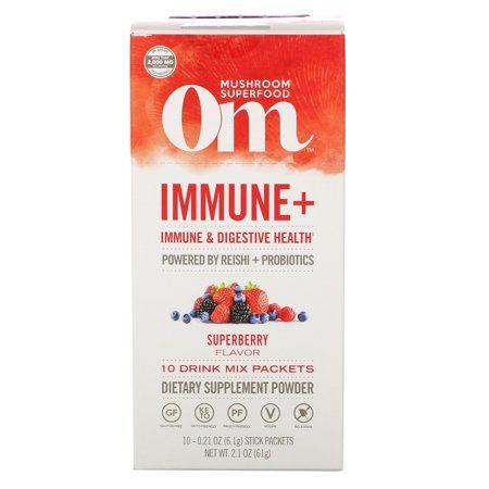 Om Mushrooms Immune+ Immune & Digestive Health Superberry 10 Packets 0.21 oz (6.1 g) Each | Walmart (US)