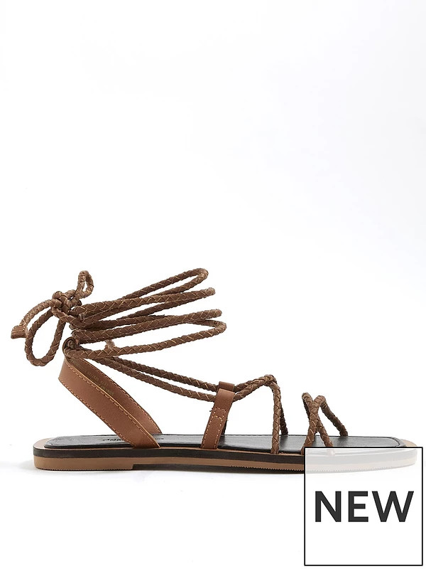 River Island Leather Plaited Tie Gladiator Sandals | Very (UK)