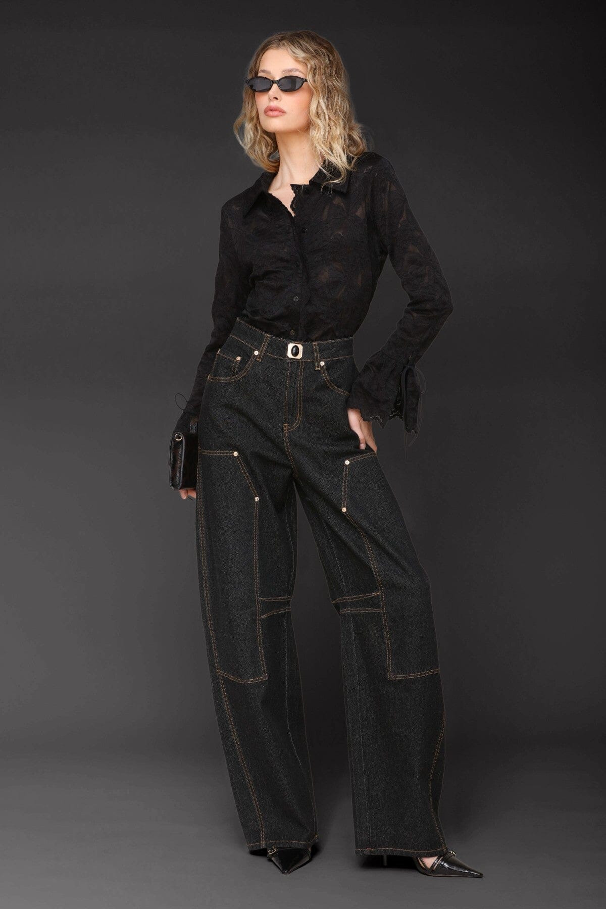 Novelty Button Barrel Leg Jeans | Avec Les Filles