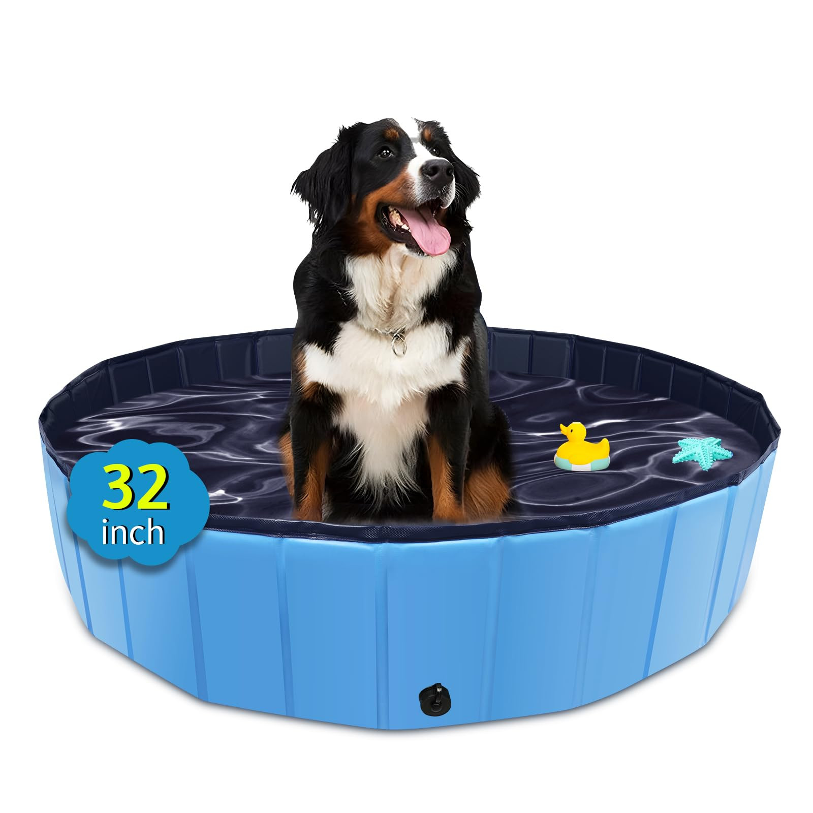 Foldable Dog Pool, 32" x 8" Kiddie Pool with Hard Plastic, Non-Slip Dog Bath Tub for Outdoor Back... | Amazon (US)