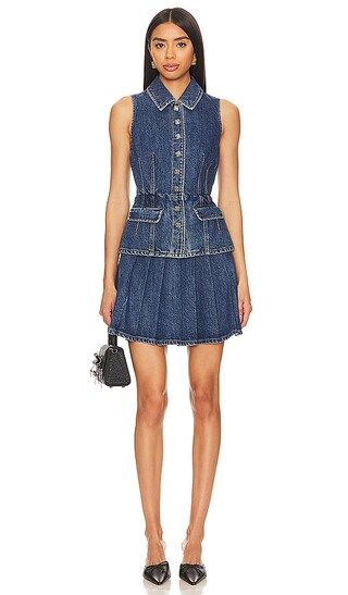Tailored Denim Mini Dress in Mid Blue | Revolve Clothing (Global)