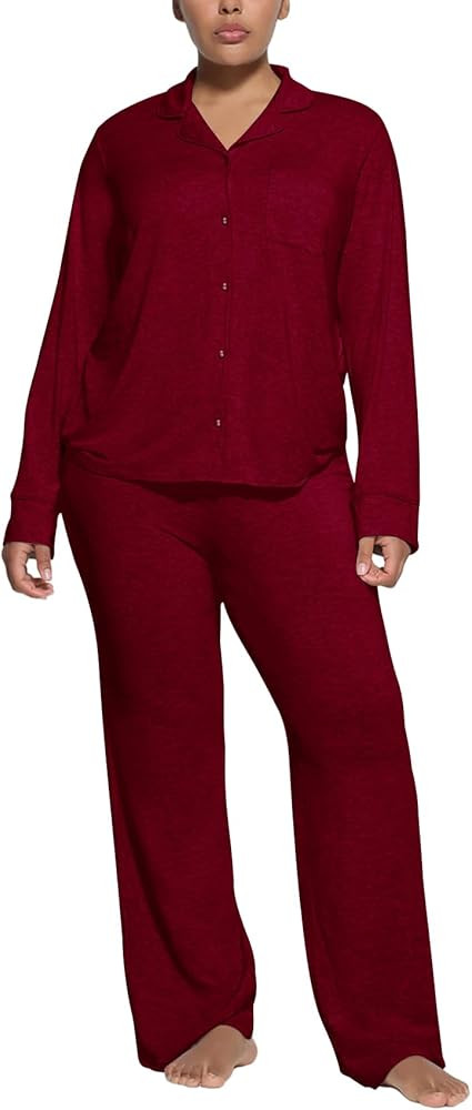 Women's Pajama Sets Long Sleeve Button Down Soft Knit Sleepwear 2 Piece Lounge Set | Amazon (US)