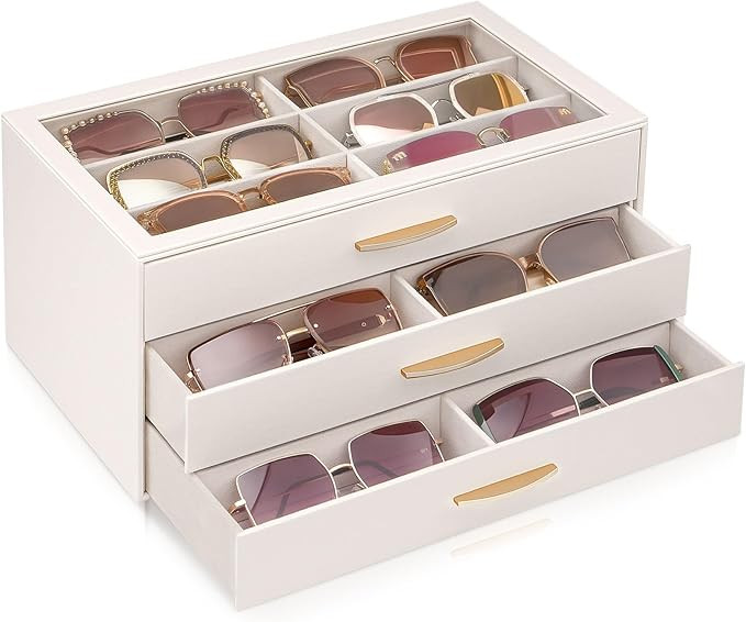 Lolalet 18 Slots Women’s Sunglasses Organizer with Enlarged Compartment, 3-Layer Eyewear Storag... | Amazon (US)