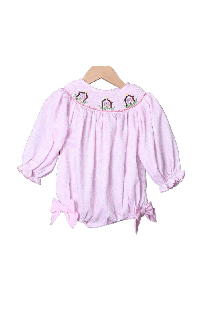 Smocked Nativity Pink Floral Bubble | The Smocked Flamingo